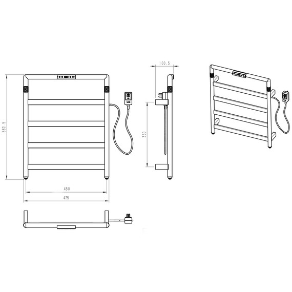 Полотенцесушитель электрический Wonzon & Woghand Köln П5 450x582 мм WW-A6014-GM, темный графит - фото 4