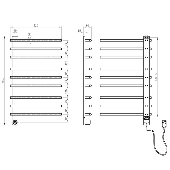 Полотенцесушитель электрический Wonzon & Woghand Nürnberg П9 520x904 мм WW-AL349-GM, темный графит - фото 5