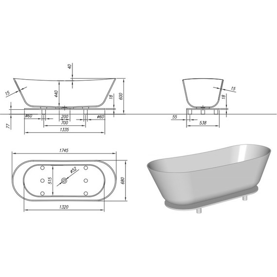 Ванна отдельностоящая Kolpa-San Atys Duo FS 174x70 см - фото 3