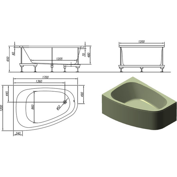 Ванна акриловая Kolpa-San Chad 170x120 см R - фото 4