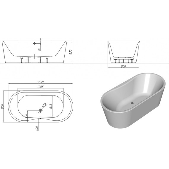 Ванна отдельностоящая Kolpa-San Comodo FS 185x90 см, белый/салатовый - фото 3