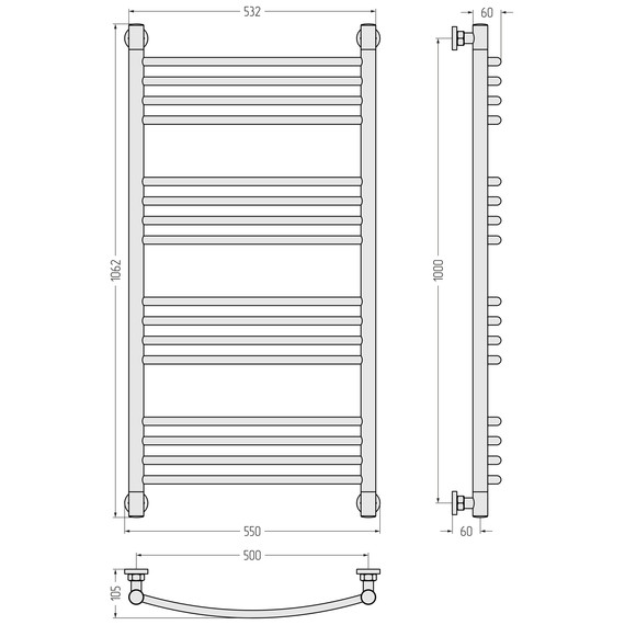 Полотенцесушитель водяной Сунержа Богема+ П16 500x1060 мм (выгнутая перемычка) 071-0221-1050, сатин - фото 3