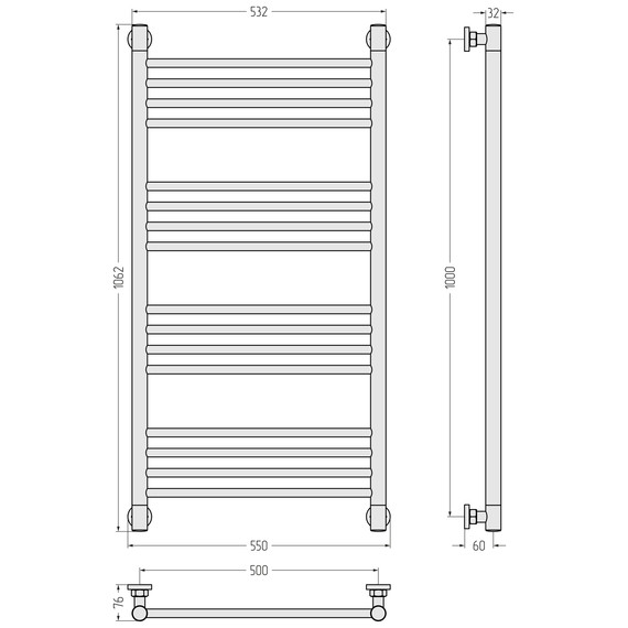 Полотенцесушитель водяной Сунержа Богема+ П16 500x1060 мм (прямая перемычка) 020-0220-1050, шампань - фото 3