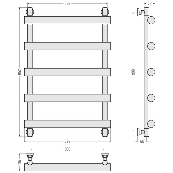 Полотенцесушитель водяной Сунержа Атлант П5 500x860 мм 31-0226-8050, чёрный матовый - фото 3