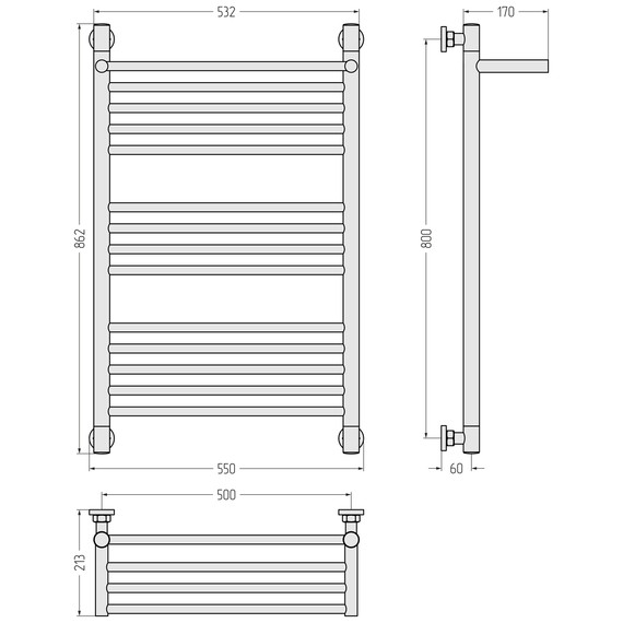 Полотенцесушитель водяной Сунержа Богема+ с полкой П14 500x860 мм 032-0223-8050, золото матовое - фото 3