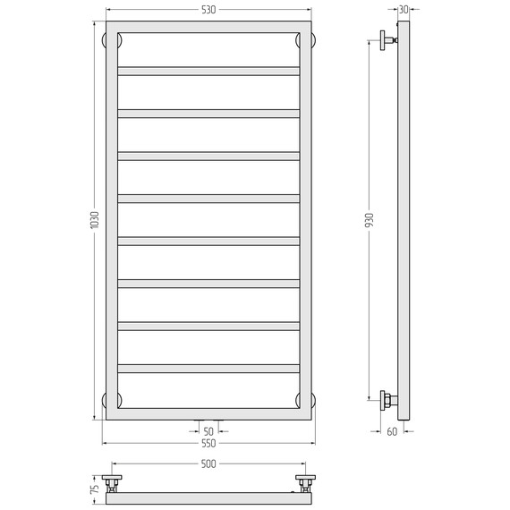 Полотенцесушитель водяной Сунержа Канцлер П8 500x1030 мм 15-0254-1050, тёмный титан муар - фото 5