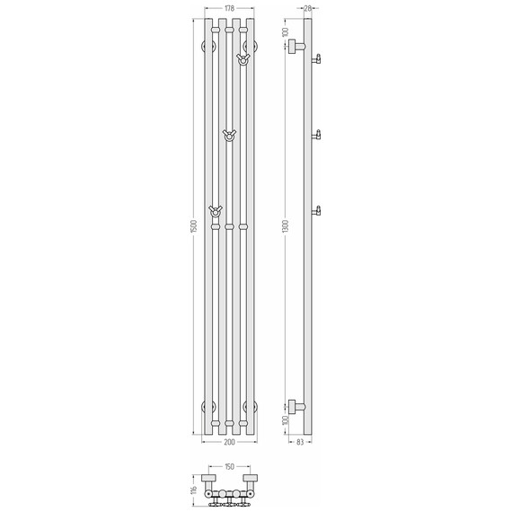 Полотенцесушитель водяной Сунержа Кантата PRO П4 150x1500 мм 31-0446-1515, чёрный матовый - фото 4