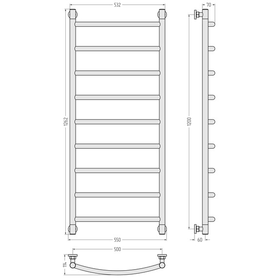 Полотенцесушитель водяной Сунержа Галант+ П9 500x1260 мм 30-0200-1250, белый матовый - фото 3