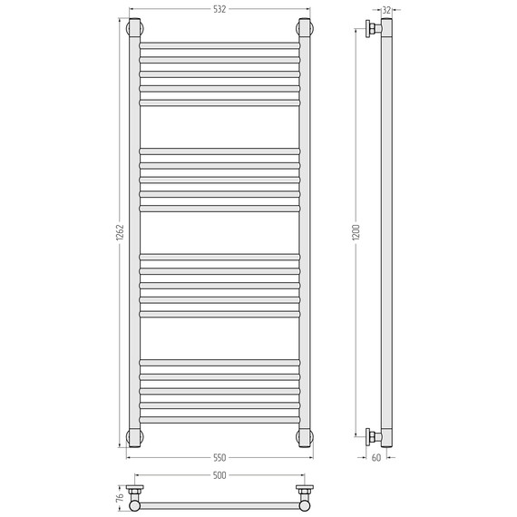 Полотенцесушитель водяной Сунержа Богема+ П20 500x1260 мм (прямая перемычка) 03-0220-1250, золото - фото 3