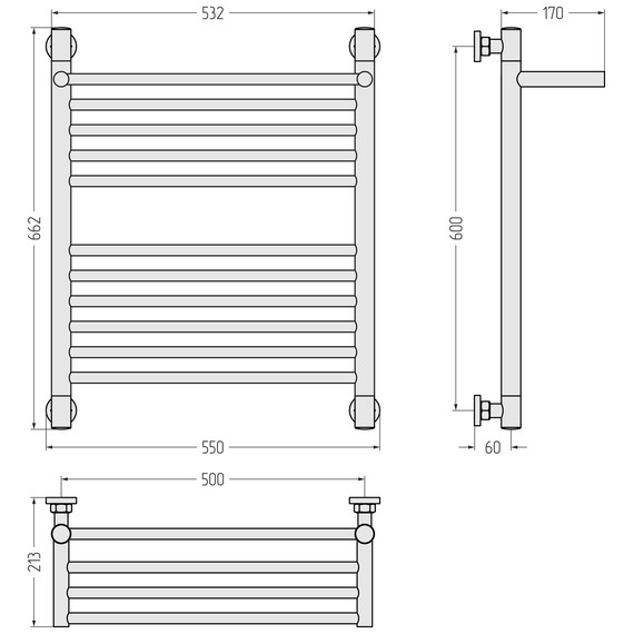 Полотенцесушитель водяной Сунержа Богема+ с полкой П11 500x660 мм 022-0223-6050, шампань матовый - фото 3