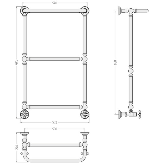 Полотенцесушитель водяной Сунержа Ренессанс П3 500x930 мм 30-0281-8650, белый матовый - фото 3