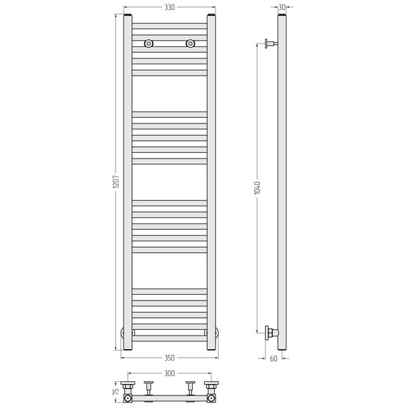Полотенцесушитель водяной Сунержа Модус П20 300x1200 мм 01-0250-1230, чёрный хром - фото 3