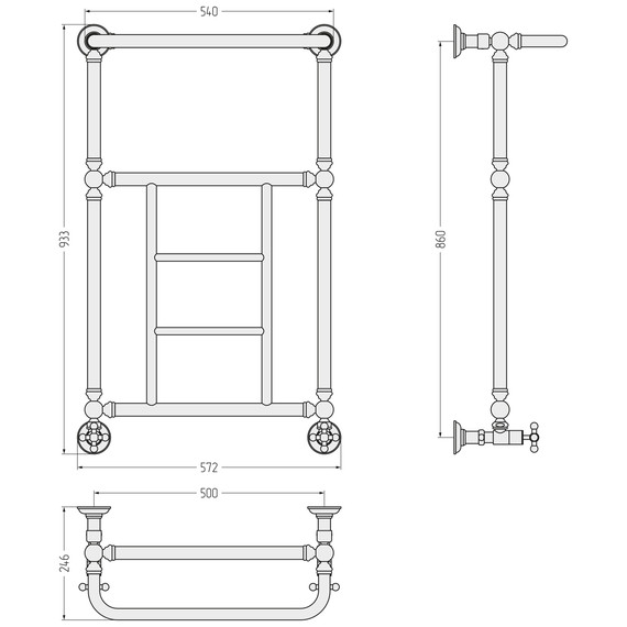Полотенцесушитель водяной Сунержа Ренессанс П5 500x930 мм 30-0282-8650, белый матовый - фото 3