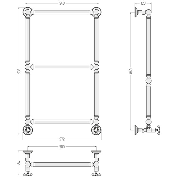 Полотенцесушитель водяной Сунержа Ренессанс П3 500x930 мм 051-0280-8650, состаренная латунь - фото 3