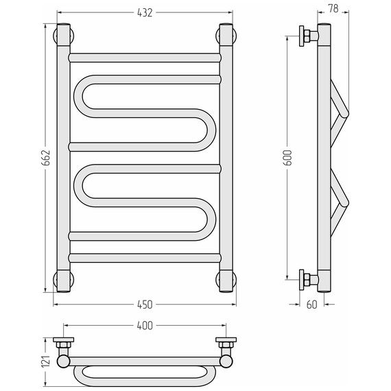 Полотенцесушитель водяной Сунержа Элегия+ П8 400x660 мм 31-0205-6040, чёрный матовый - фото 3