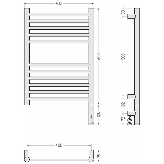Полотенцесушитель электрический Сунержа Богема 3.1 П11 400x720 мм (прямая перемычка) 15-6005-6040 R, тёмный титан муар - фото 4