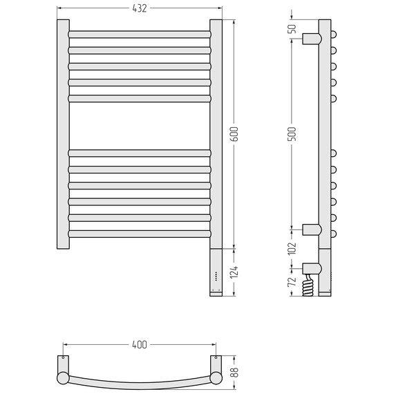 Полотенцесушитель электрический Сунержа Богема 3.1 П11 400x720 мм (выгнутая перемычка) 31-6003-6040 R, чёрный матовый - фото 4