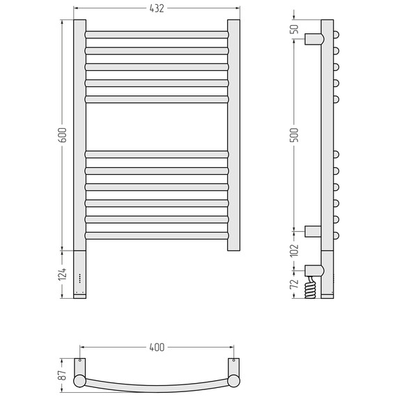 Полотенцесушитель электрический Сунержа Богема 3.1 П11 400x720 мм (выгнутая перемычка) 03-6002-6040 L, золото - фото 4