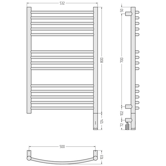 Полотенцесушитель электрический Сунержа Богема 3.1 П14 500x920 мм (выгнутая перемычка) 032-6003-8050 R, золото матовое - фото 4