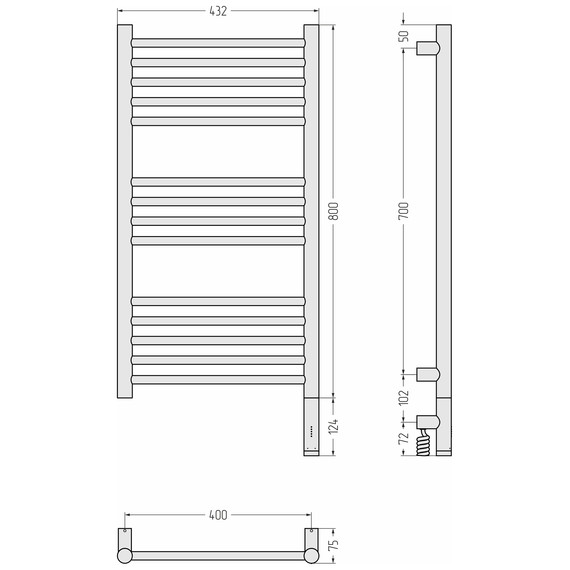 Полотенцесушитель электрический Сунержа Богема 3.1 П14 400x920 мм (прямая перемычка) 051-6005-8040 R, состаренная латунь - фото 4