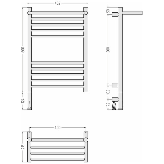 Полотенцесушитель электрический Сунержа Богема 3.1 с полкой П10 400x720 мм 15-6006-6040 L, тёмный титан муар - фото 4
