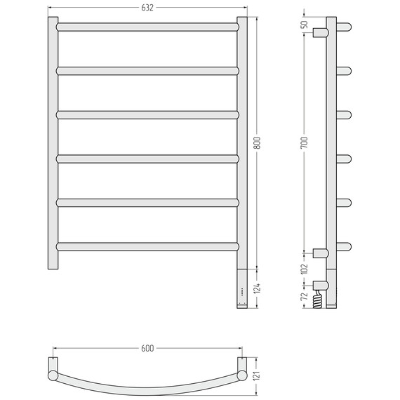Полотенцесушитель электрический Сунержа Галант 3.1 П6 600x920 мм 30-6001-8060 R, белый матовый - фото 4