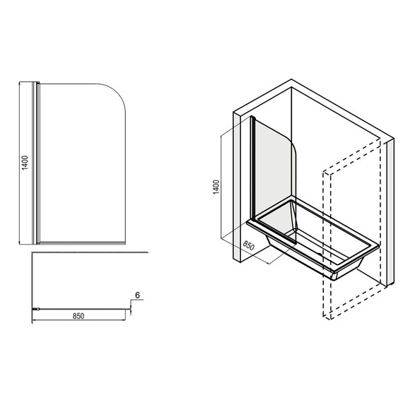Шторка для ванны Loranto 85х140 см CS-L1485, хром/узор - фото 3
