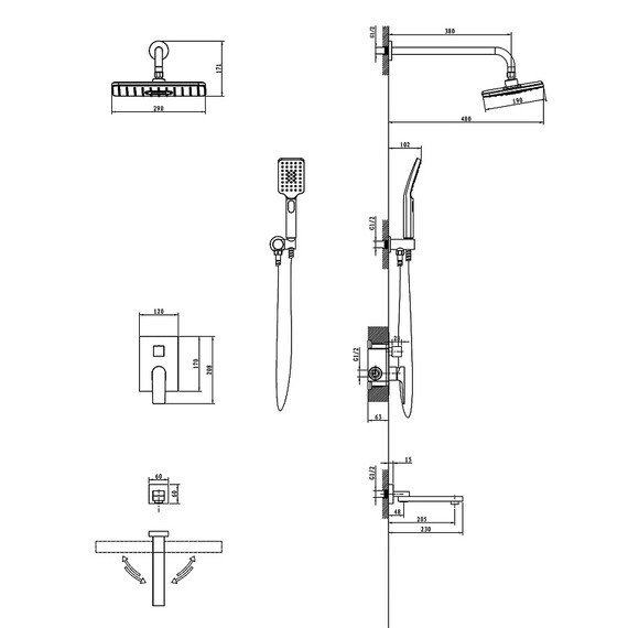 Душевая система для ванны Azario Arida AZ-K7354MG (со скрытой частью) золото матовое - фото 7