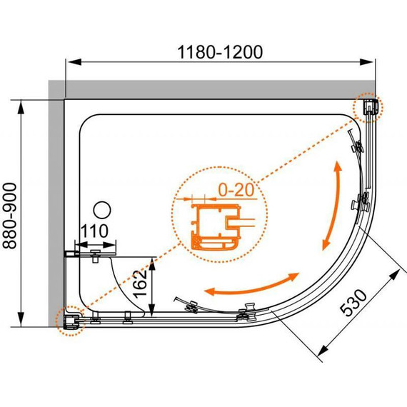 Душевое ограждение Cezares 120х90 см ANIMA-W-RH-2-120/90-C-Cr-L, хром/прозрачное - фото 4