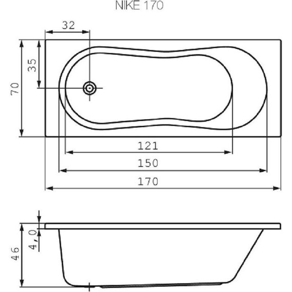 Ванна акриловая Cersanit Nike 170x70 см, Размер - мм: 1700х700 - фото 11
