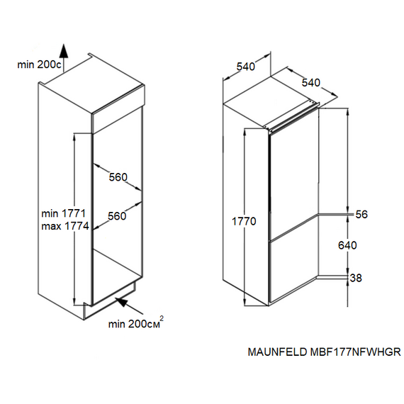 Встраиваемый двухкамерный холодильник Maunfeld MBF177NFWHGR Inverter - фото 14