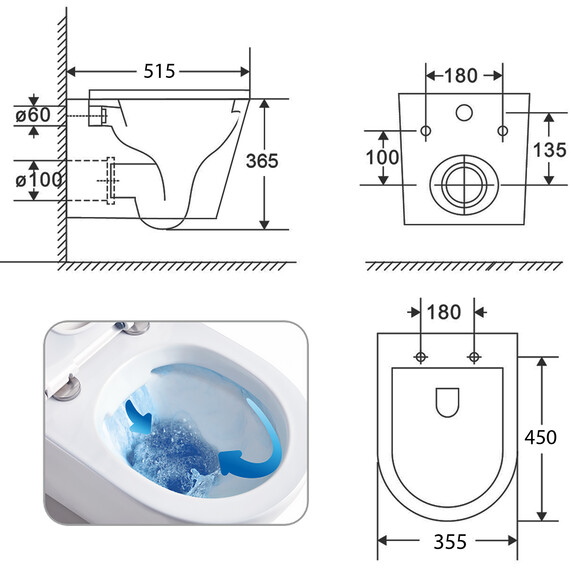 Унитаз подвесной безободковый Azario Teramo 0053 с крышкой микролифт, Цвет производителя: белый - фото 15