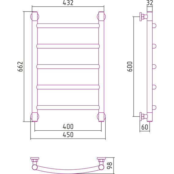Полотенцесушитель водяной Сунержа Галант+ П5 600х400 мм 00-0200-6040 - фото 6
