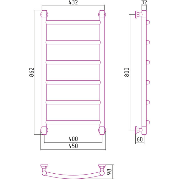 Полотенцесушитель водяной Сунержа Галант+ П6 800х400 мм 00-0200-8040 - фото 6