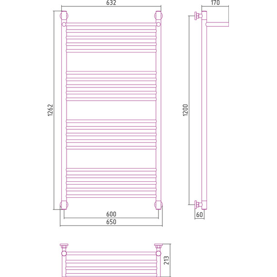 Полотенцесушитель водяной Сунержа Богема с полкой+ П20 1200х600 мм 00-0223-1260 - фото 6