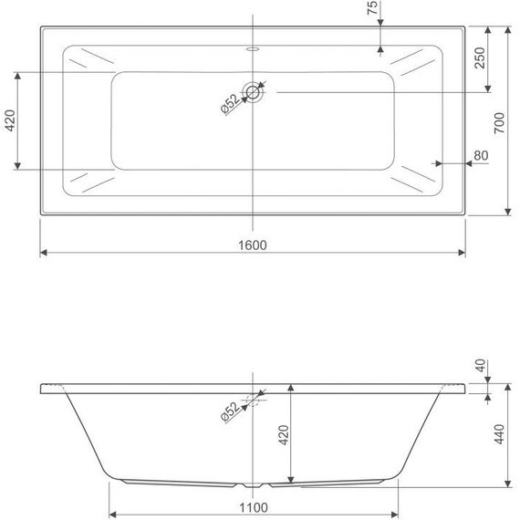 Ванна акриловая Cezares Plane 160x70 см PLANE-160-70-42, Размер - мм: 1600х700 - фото 7