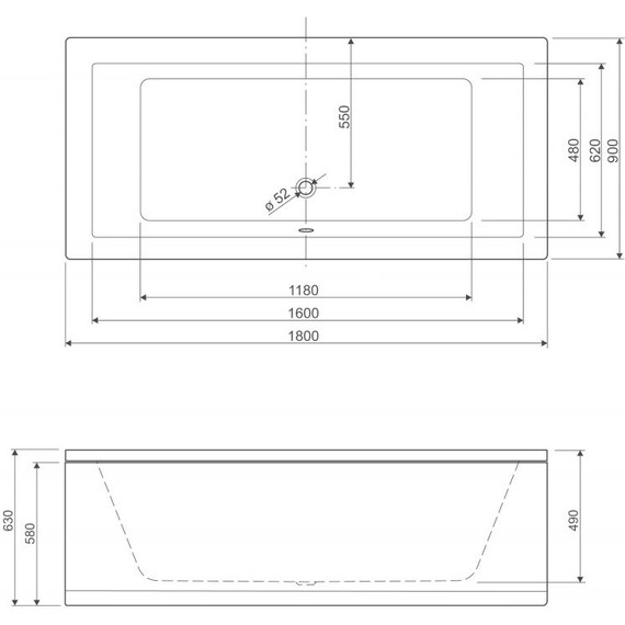 Ванна акриловая Cezares Plane 180x90 см PLANE-180-90-49, Размер - мм: 1800х900 - фото 7
