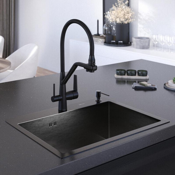 Кухонная мойка Gerhans 60х45см K36045B 3 мм, с отверстием под смеситель и дозатор, с PVD покрытием, графит, Цвет производителя: графит - фото 5