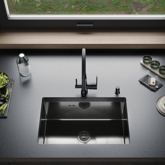 Кухонная мойка Gerhans 60х45см K36045B 3 мм, с отверстием под смеситель и дозатор, с PVD покрытием, графит, Цвет производителя: графит - фото 6