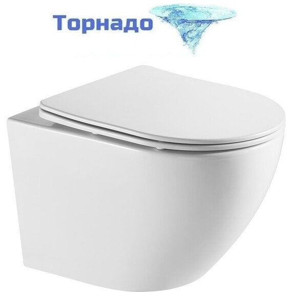 Унитаз подвесной безободковый Azario Grado AZ-0046-UQ3 с крышкой микролифт (Система смыва торнадо), Цвет производителя: белый - фото 