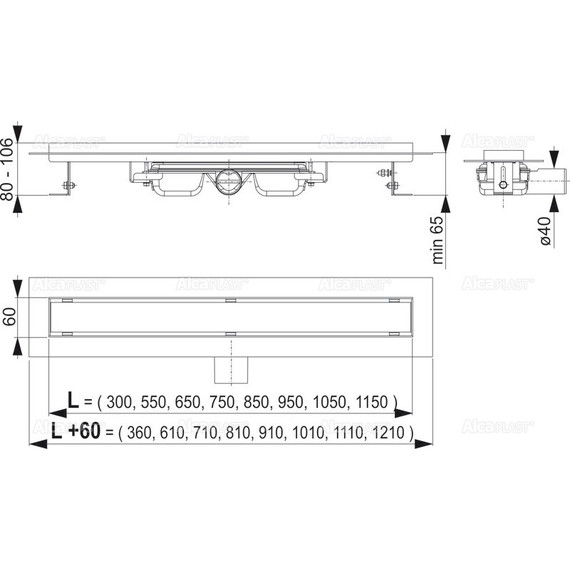 Трап AlcaPlast APZ106-550 Professional, Цвет производителя: зелёный, нержавеющая сталь/мат, бронза-антик, Размер трапа: 550 - фото 2