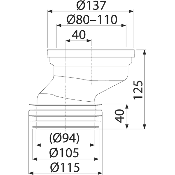 Патрубок для унитаза AlcaPlast A991-40 эксцентрический - фото 2
