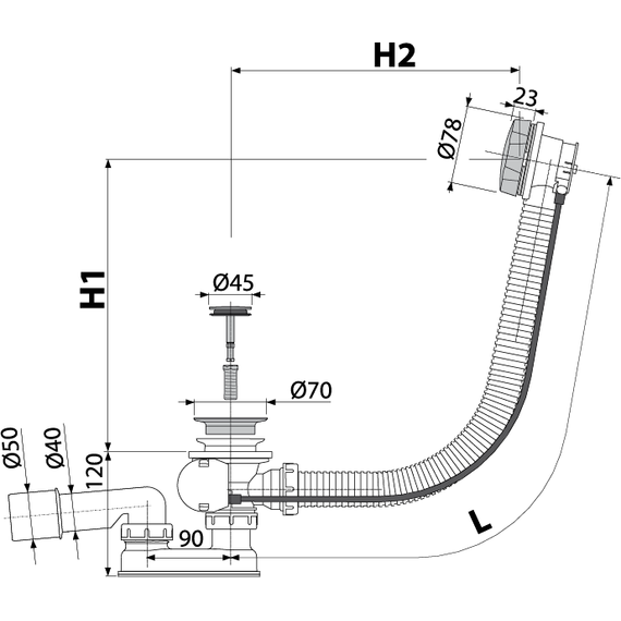 Сифон для ванны AlcaPlast A55 ANTIC-80 металл - фото 2