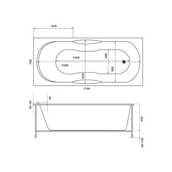 Ванна акриловая Bas Рио 170x70 см, Размер - мм: 1700х700 - фото 5