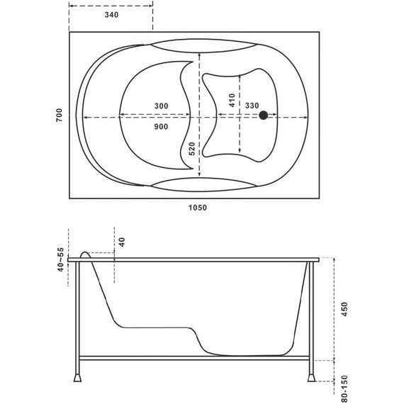 Ванна акриловая сидячая Bas Рио 105x70 см, Размер - мм: 1050х700 - фото 4