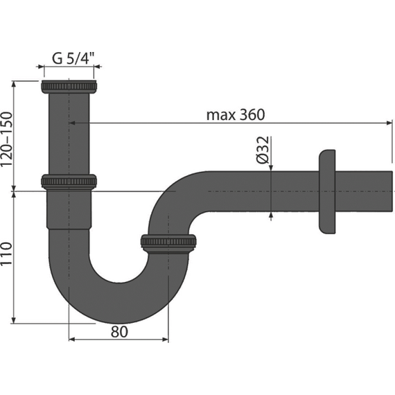 Сифон для умывальника AlcaPlast A4320BLACK DN32 - фото 2