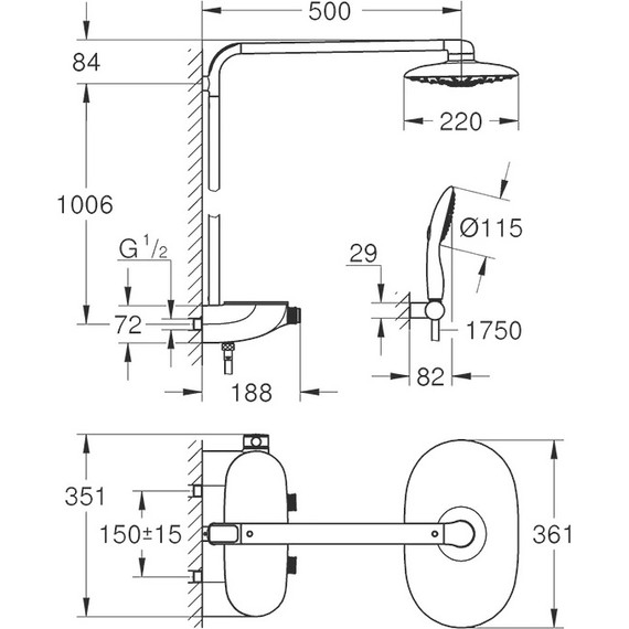 Душевая стойка с термостатом Grohe Rainshower System SmartControl 360 Duo 26250000 - фото 7