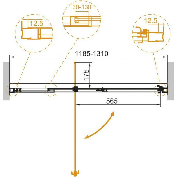 Душевая дверь Cezares 120/130 см VARIANTE-B-1-120/130-C-Cr, хром/прозрачное - фото 2
