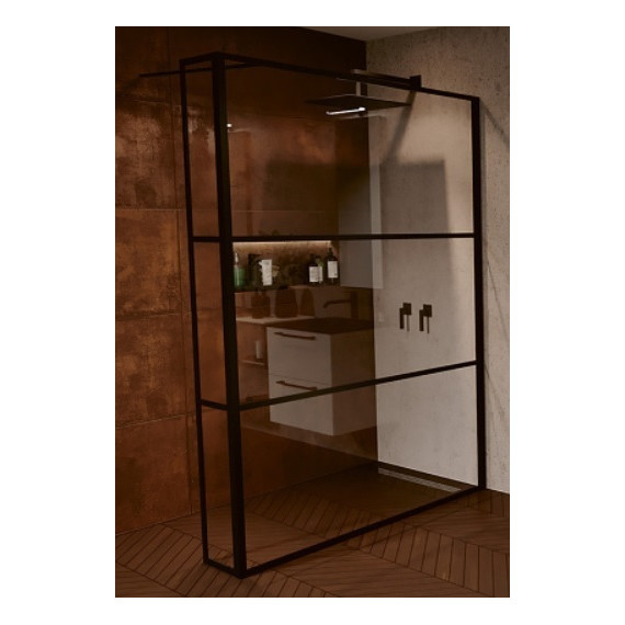 Душевая перегородка Riho Grid GB 402 100 см с кронштейном в комплекте, черный/прозрачное - фото 