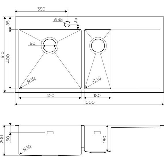 Кухонная мойка Omoikiri AKISAME 100-2-IN-L (4973544) 1,2 мм, нержавеющая сталь, Цвет производителя: нержавеющая сталь матовая - фото 5
